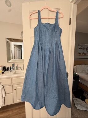 Blue Denim Maxi Dress with Tank Straps
